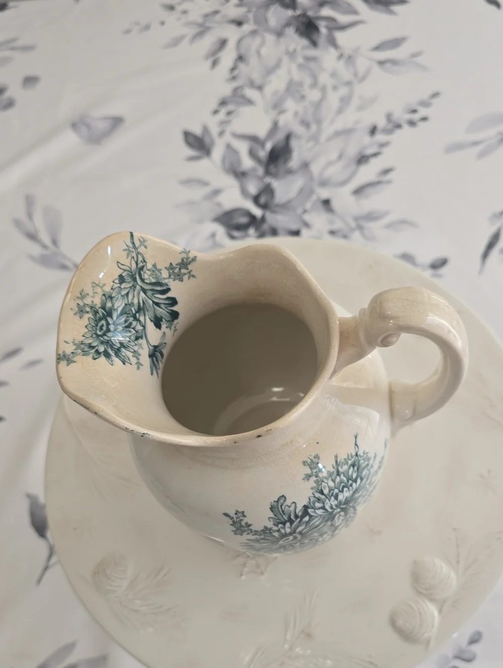 Vintage Buffalo Pottery Chrysathemum Pitcher Vase Semi Vitreous